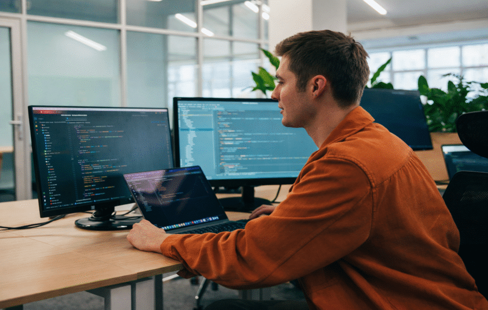 A conceptual digital interface displaying key IT trends 2026 and data points for autonomous AI agents, quantum computing, and sustainable tech infrastructure.